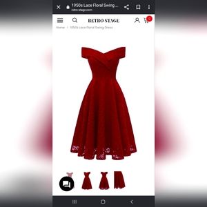Lace Off the Shoulder Retro Red Dress